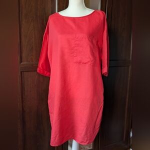 Dark Coral Linen Blend Tunic Shirt Dress Oversized Loose Pockets Med/Large